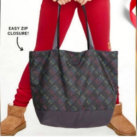 Victoria's secret PINK black rainbow ombre large weekender tote bag - Picture 2 of 9